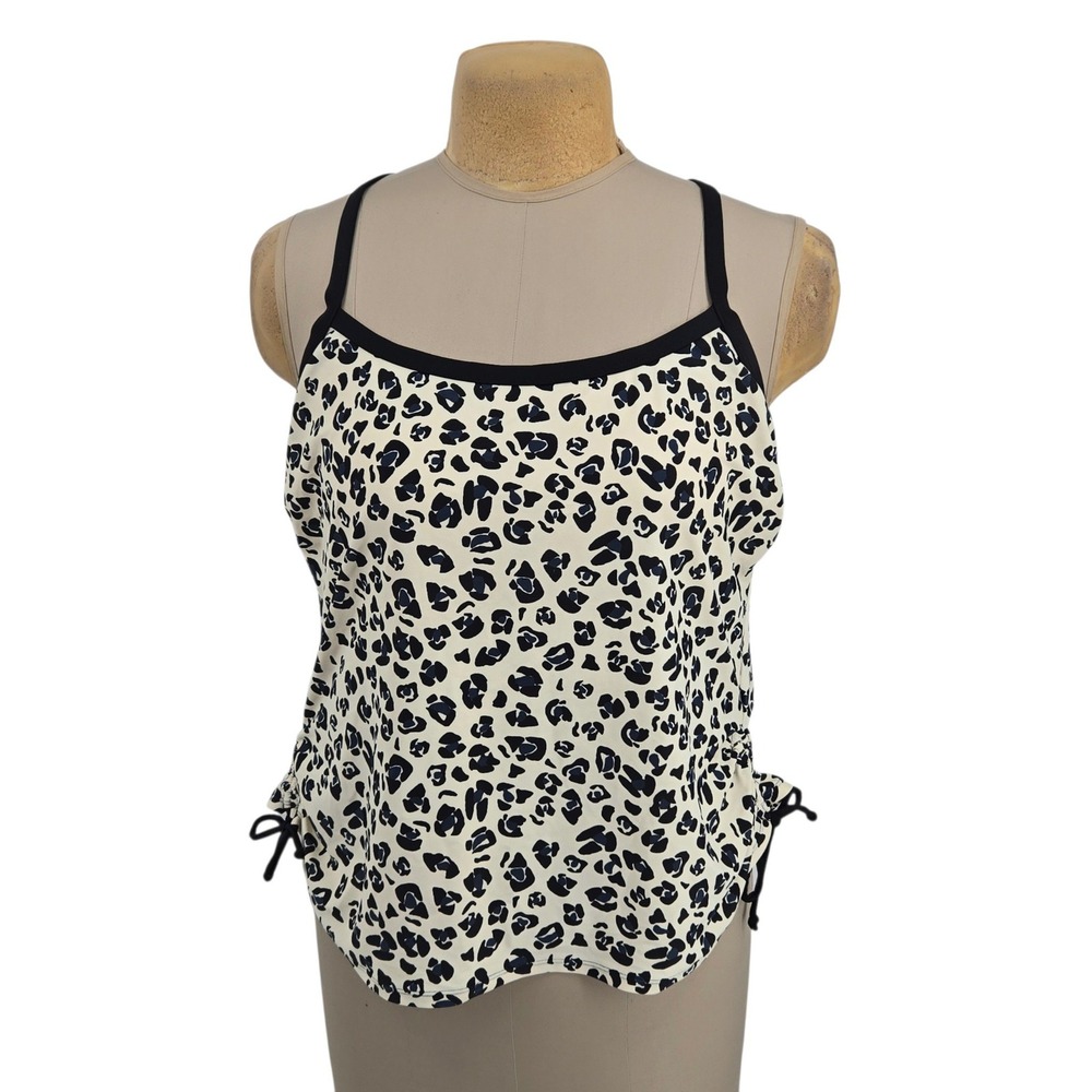 South Point Tankini Swim Top Women 16W Leopard Animal Print Adjustable Ruched